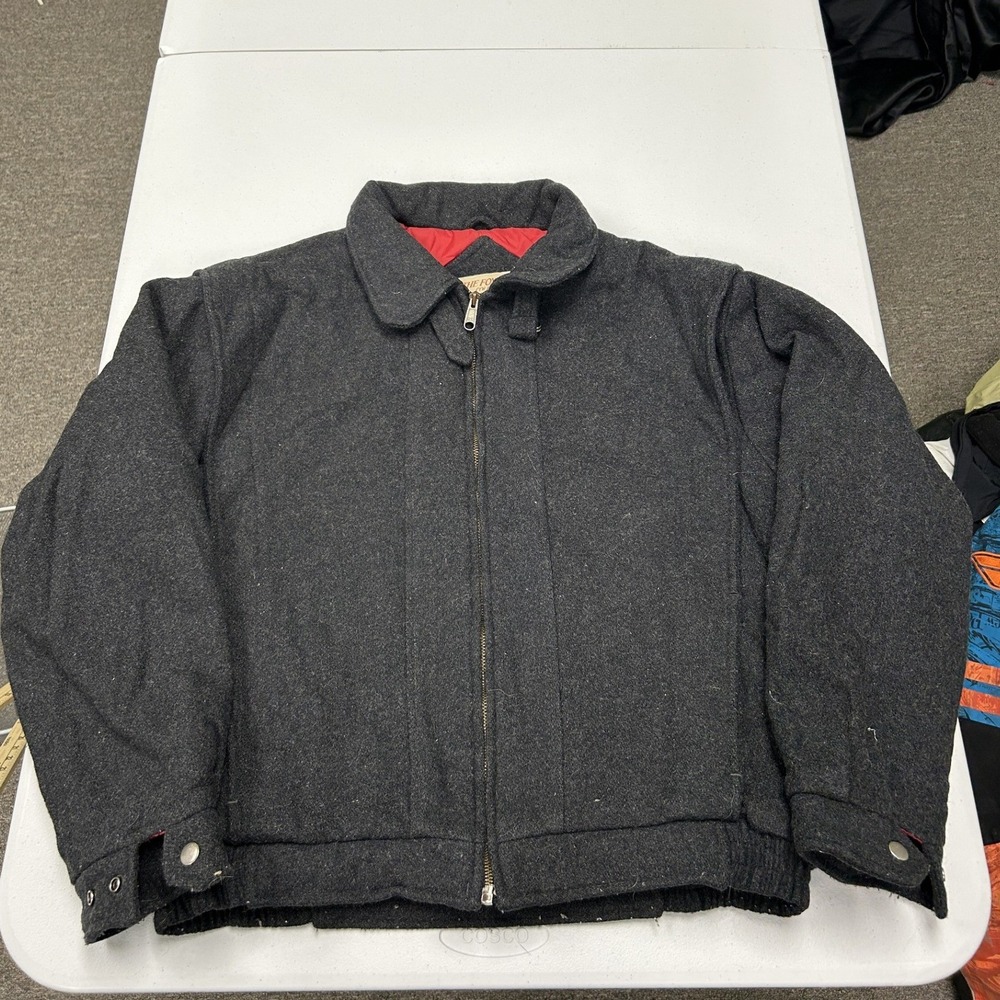 The Fox Collection Wool Bomber Jacket Mens Medium Gray Quilted Red Lined Vintage
